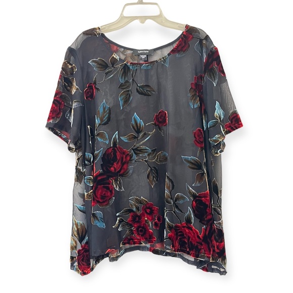 Karen Kane Tops - Karen Kane Womens Velvet Burnout Pullover Floral Blouse (J1)